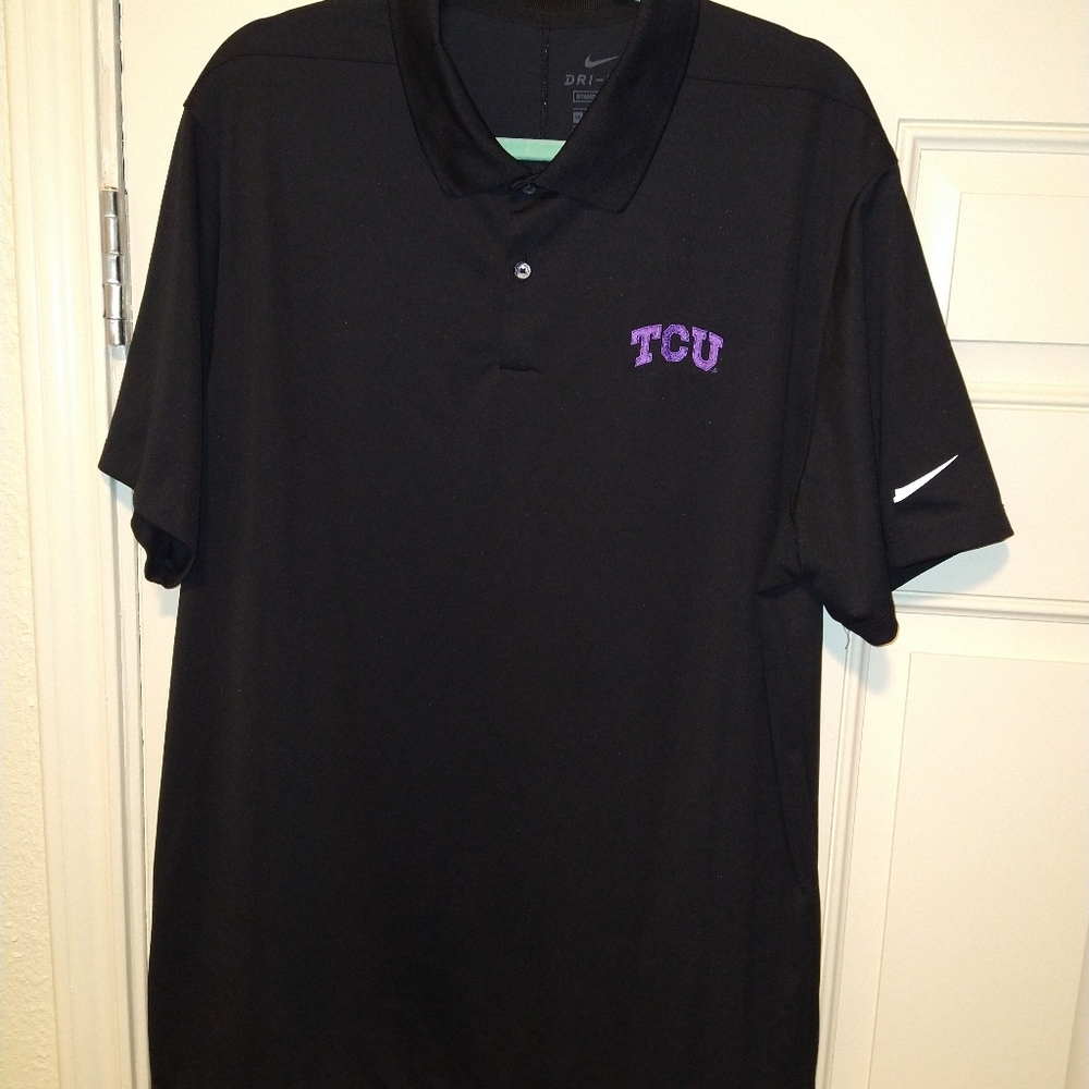 Nike TCU Horned Frogs NCAA Dri-Fit Black Short Sleeve Polo Shirt Men's sz XL.